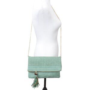 Urban Expressions Green Vegan Leather Fold-Over Clutch Crossbody Purse